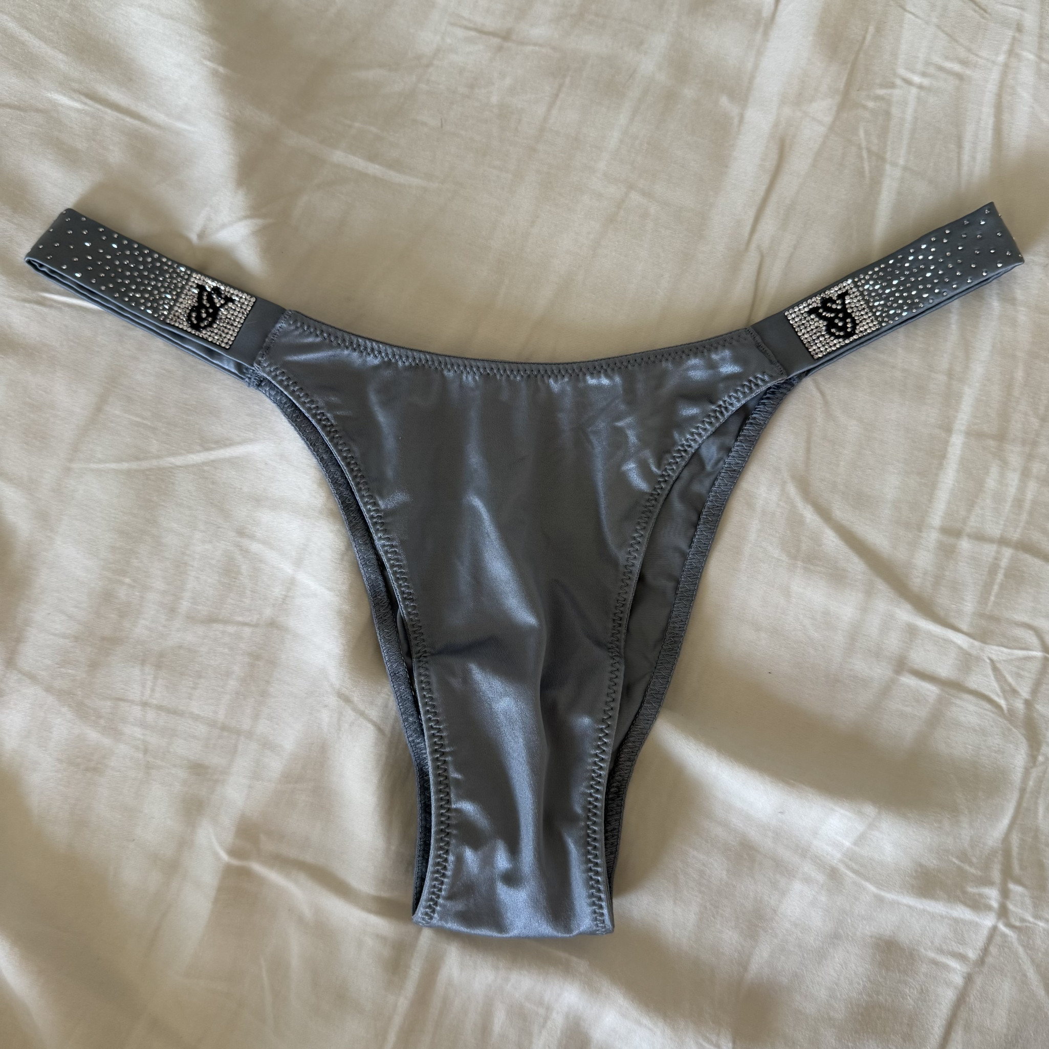 Grey Satin Shine Strap Brazilian Panty