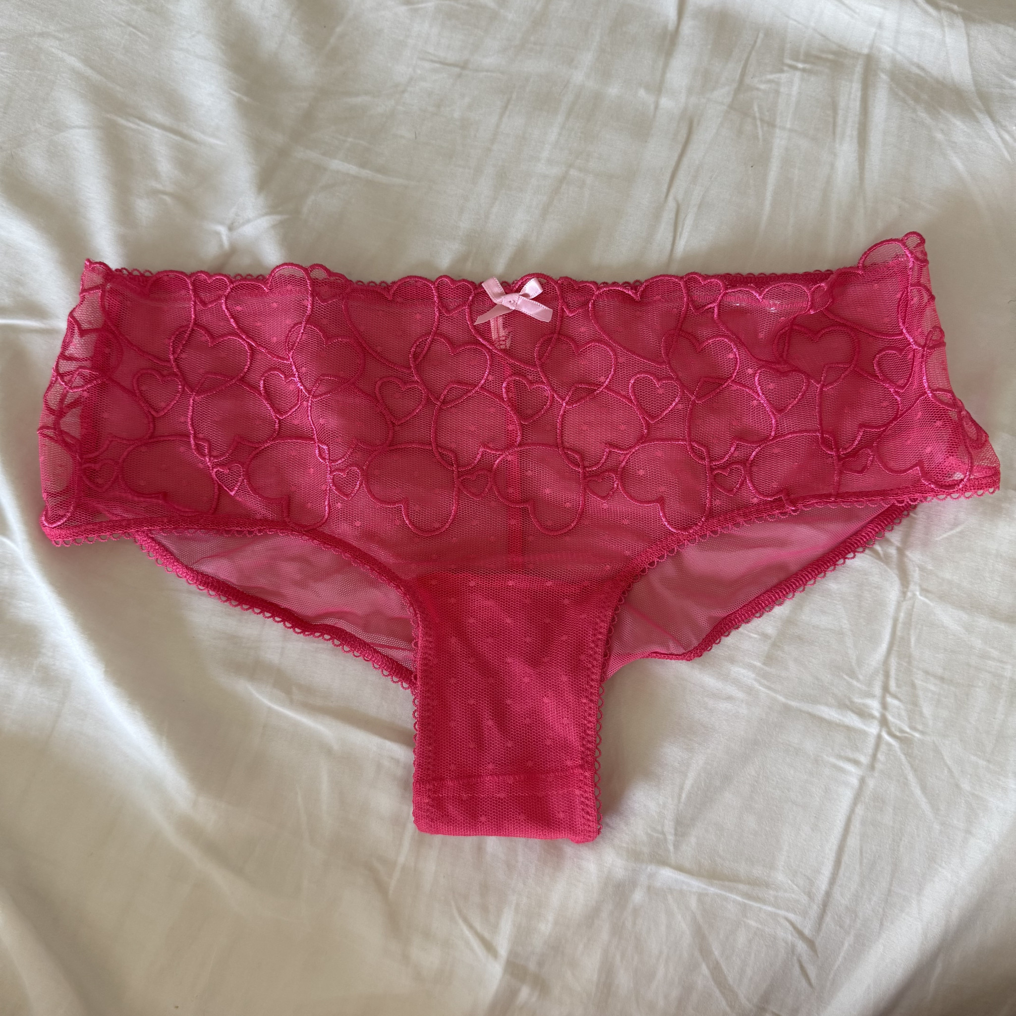 Dark Pink Hearts Mesh Cheeky