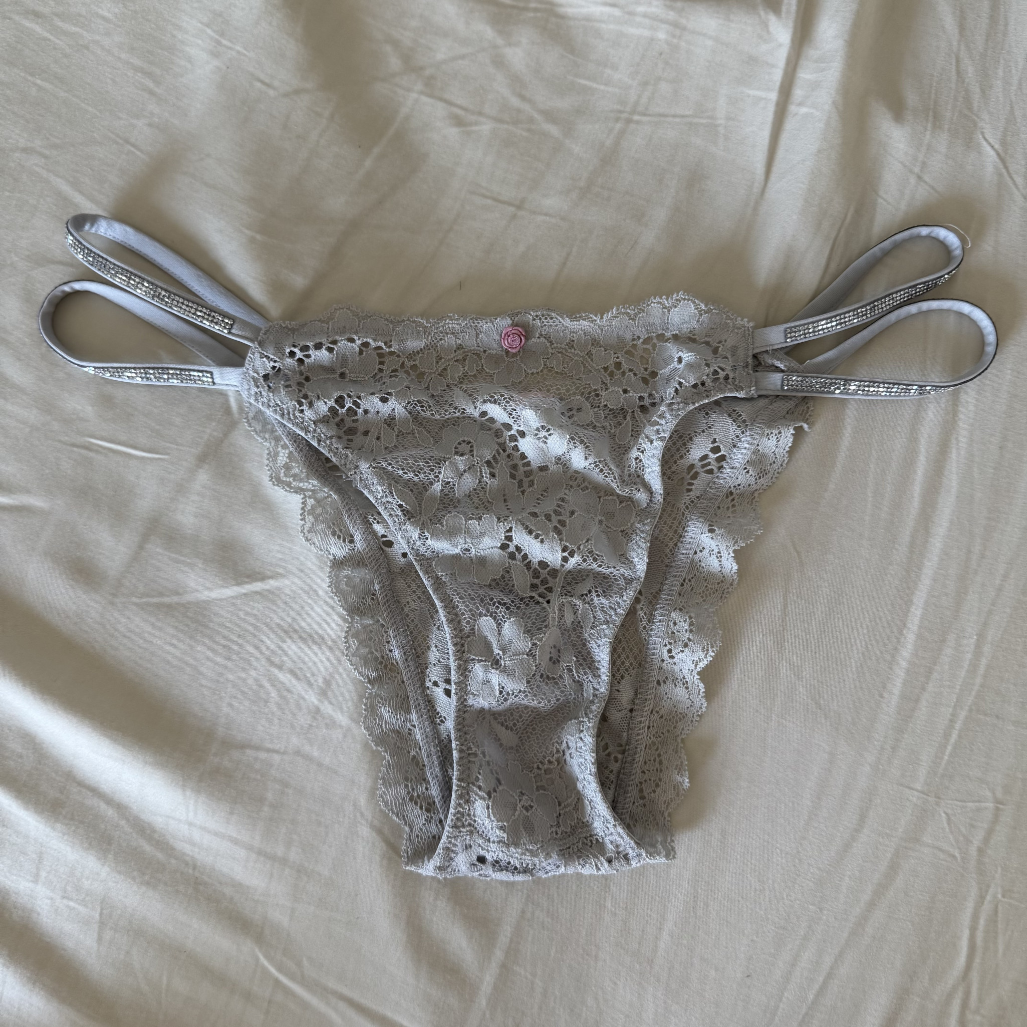 Light Grey Lace Double Shine Strap Brazilian Panty