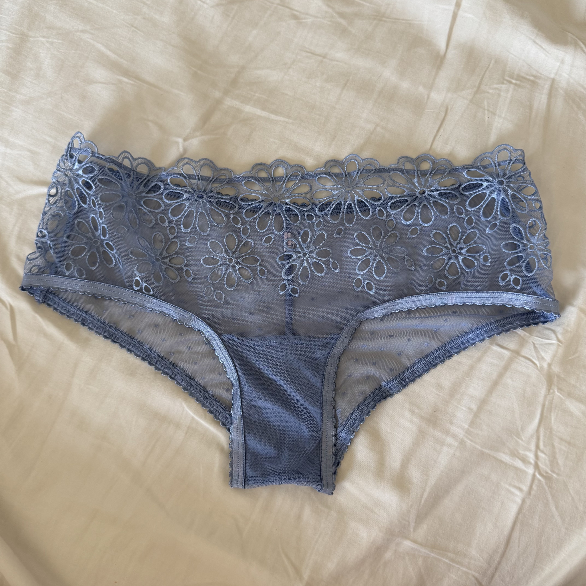 Blue Floral Cutouts Mesh Cheeky