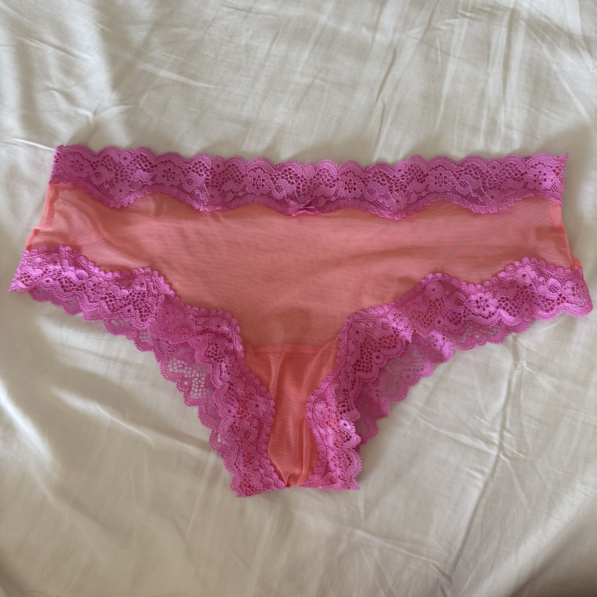 Orange Mesh and Pink Lace Cheeky