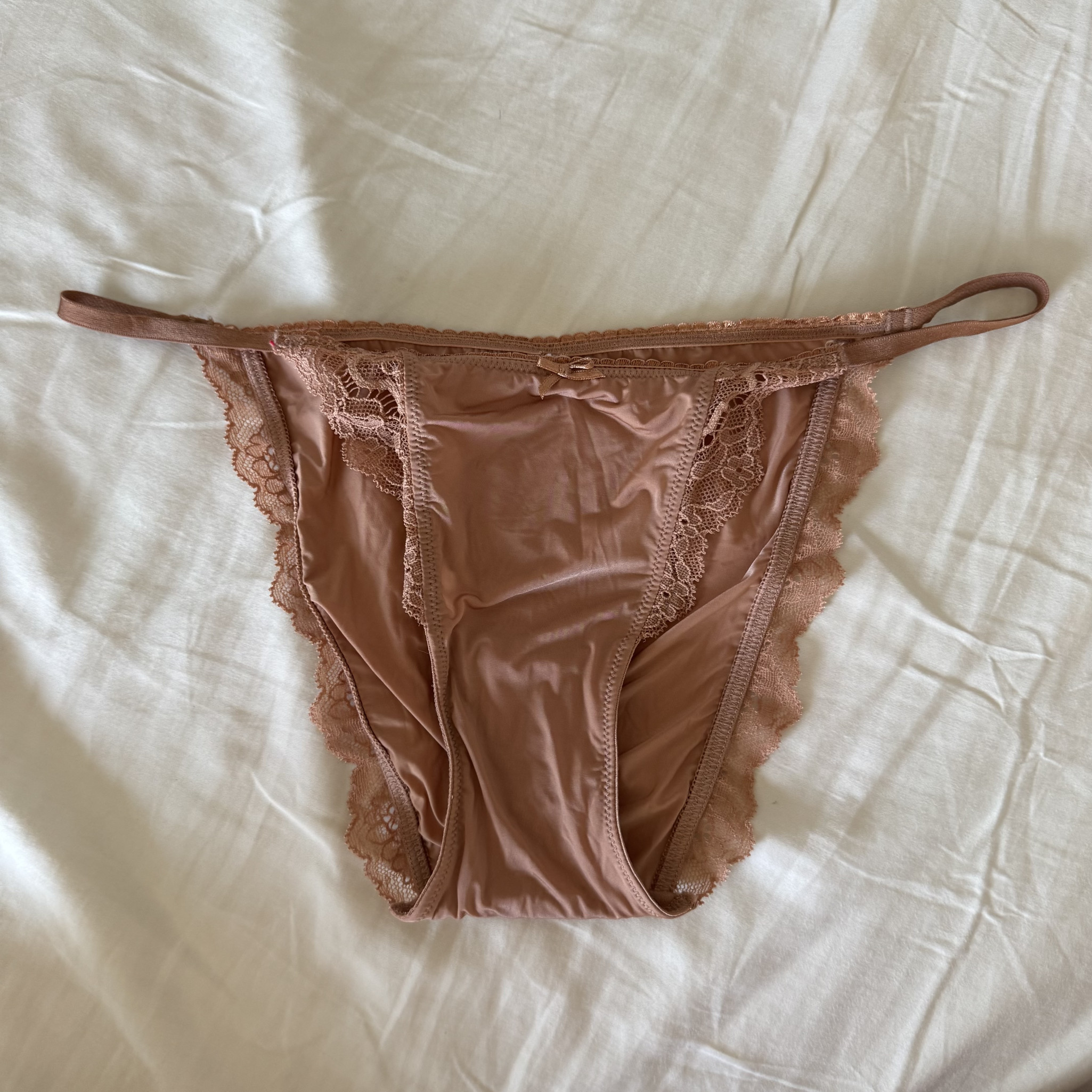 Light Brown Satin and Lace String Bikini Panty