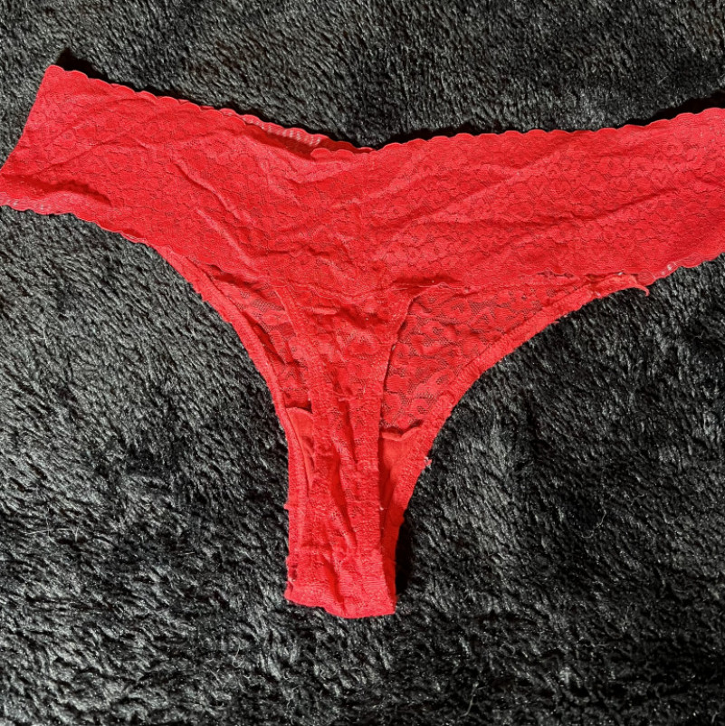 Red lace thong panties