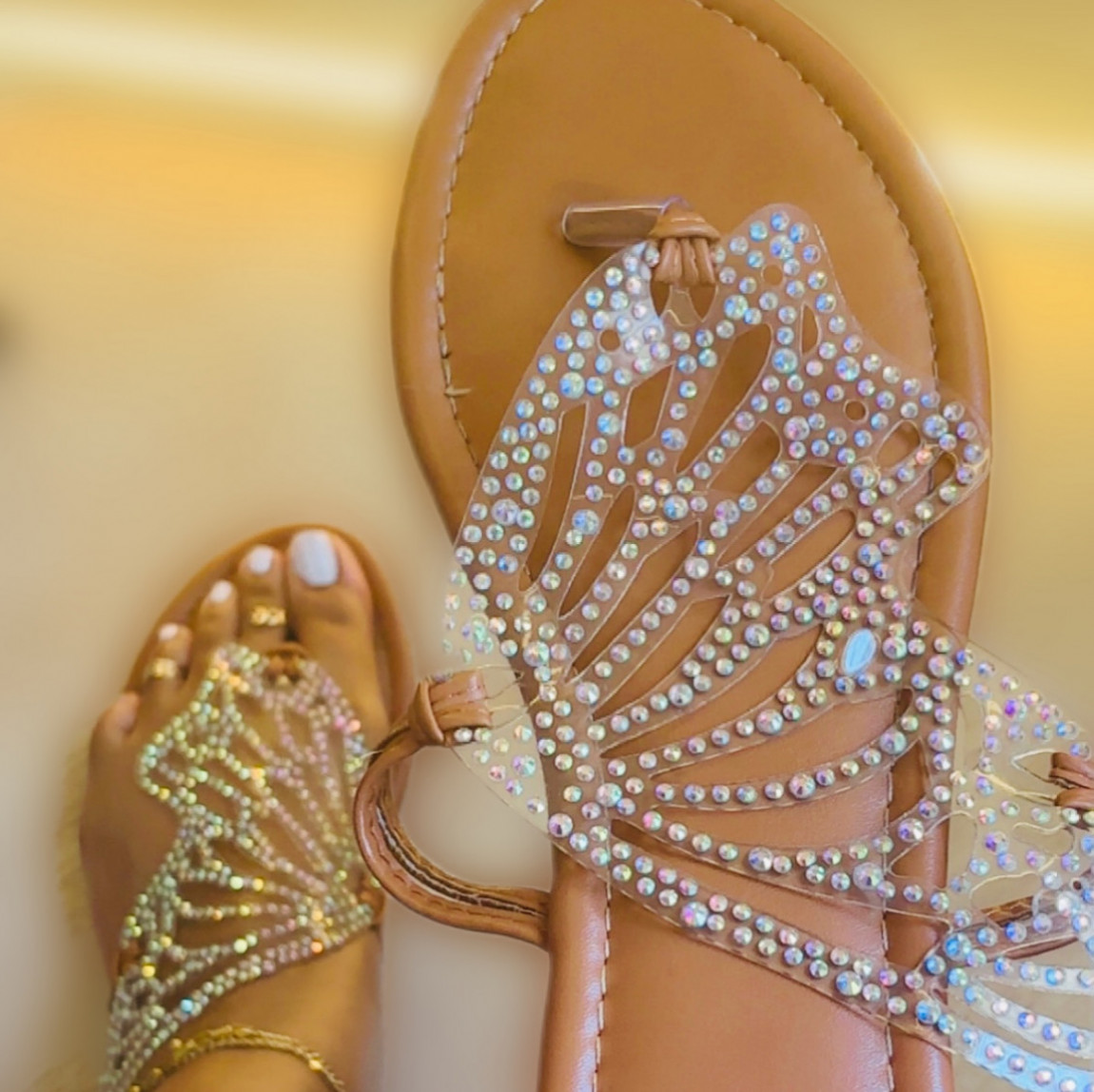 Glitter Butterfly Used Sandals Flip Flop thongs