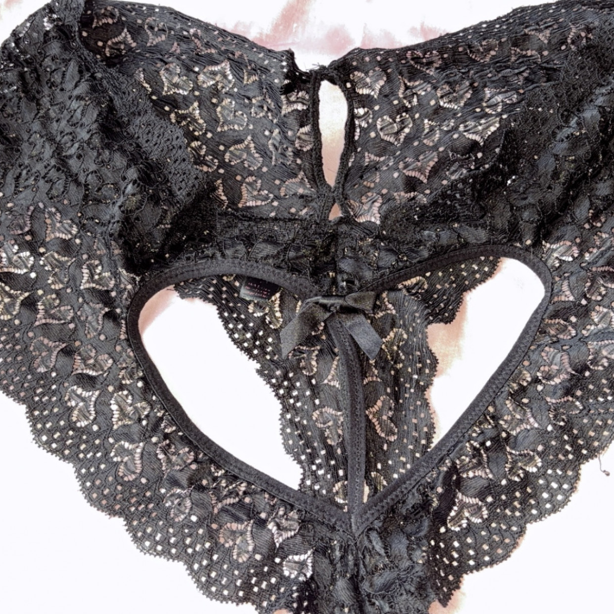 Heart Shaped Booty Crotchless Black Panties Used