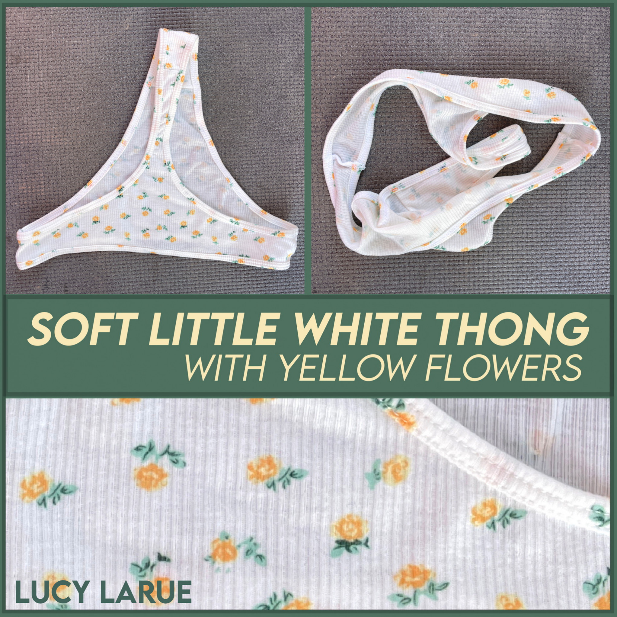 Soft Little White Thong with Yellow Flowers