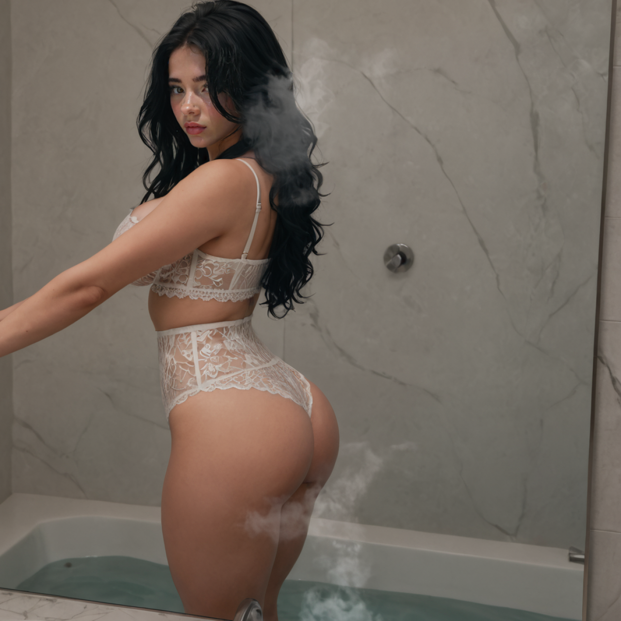 Wet in lingerie bathroom