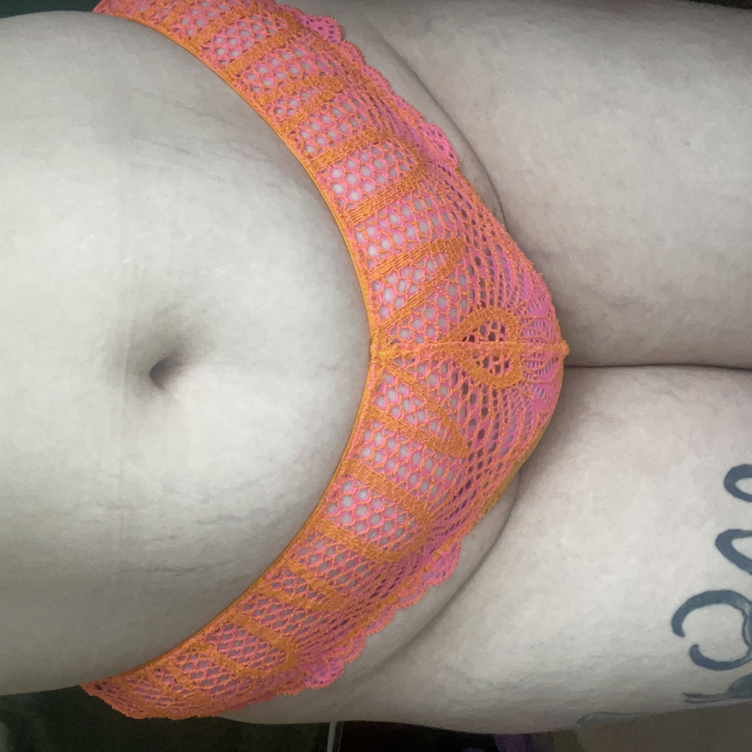 Neon Orange and Pink Crochet Thong