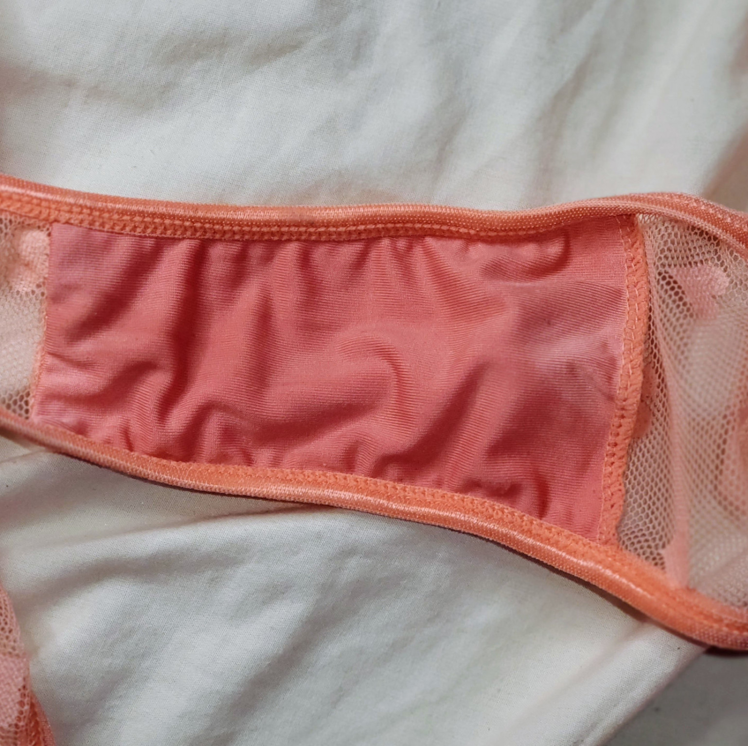 Bbw Pink orange well loved thong