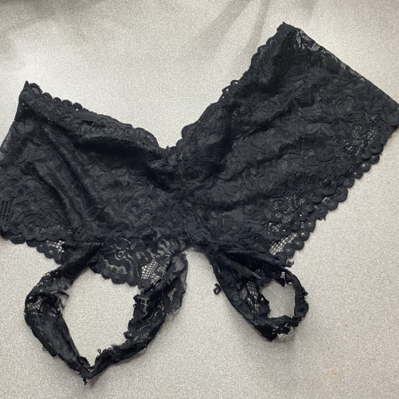 Worn Black Lace Crotchless Panties