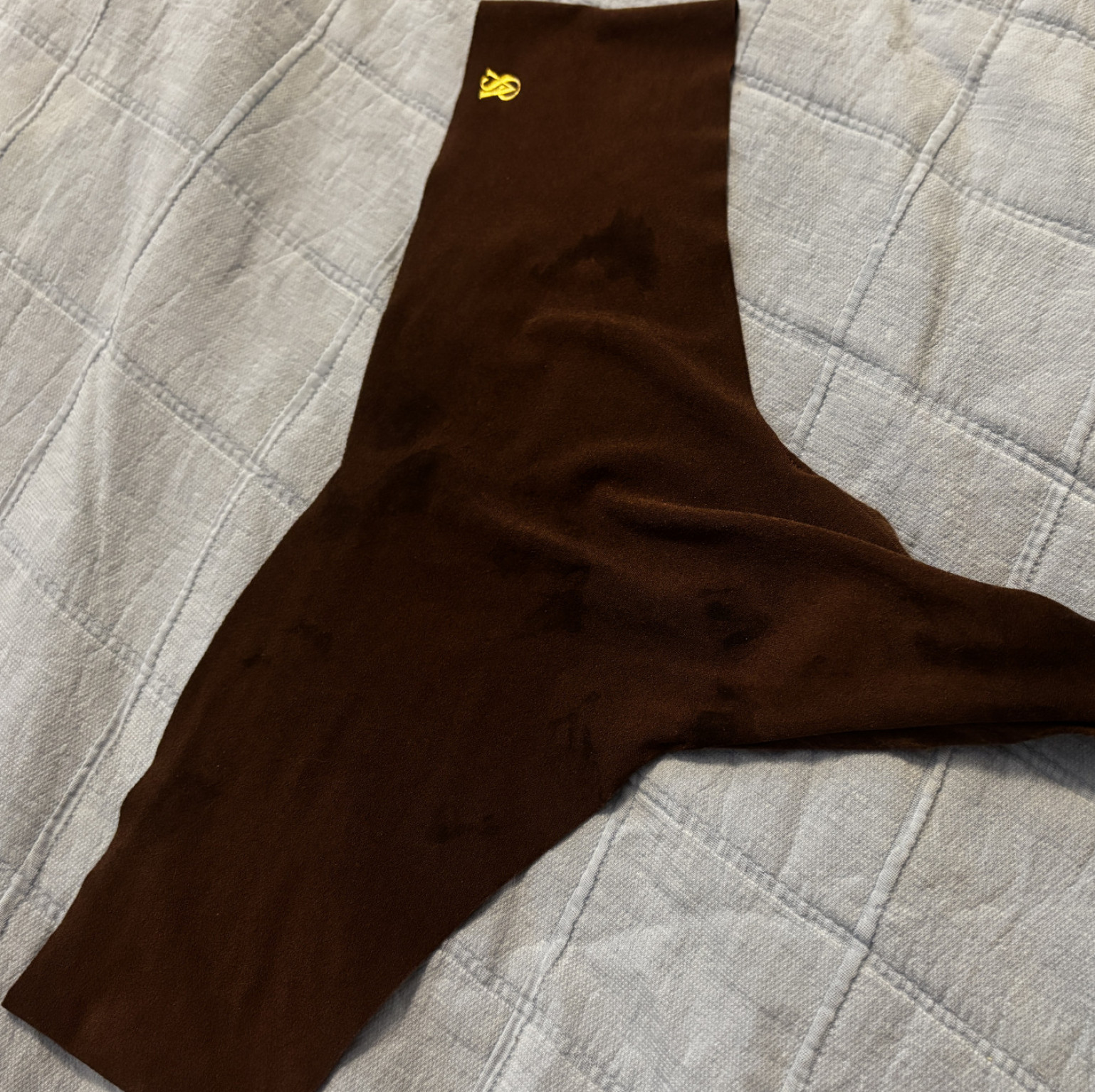 Worn brown satin Victorias Secret thong panty