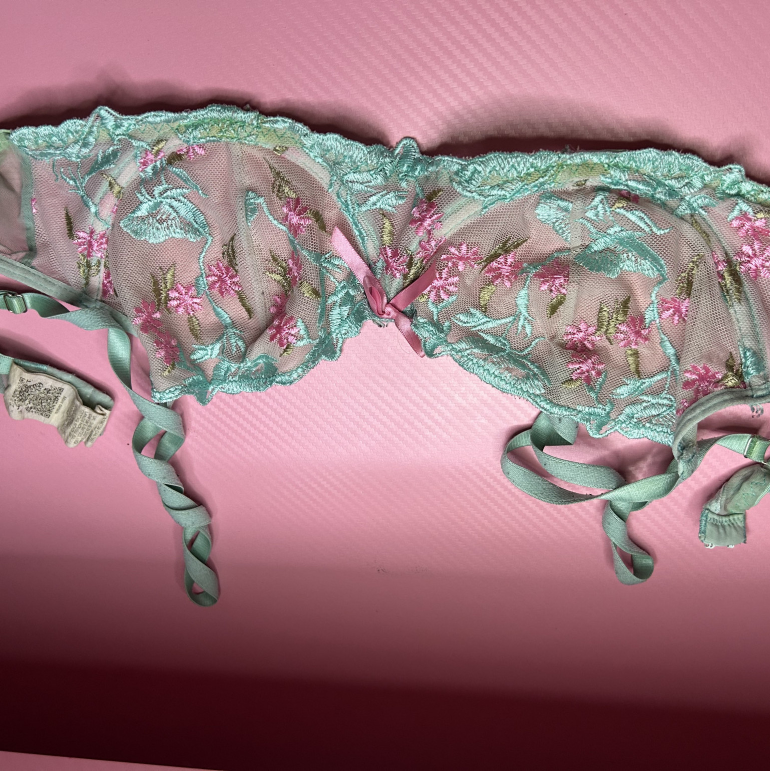 Vibrant Turquoise  Pink Floral Lingerie Set  Soft Seductive