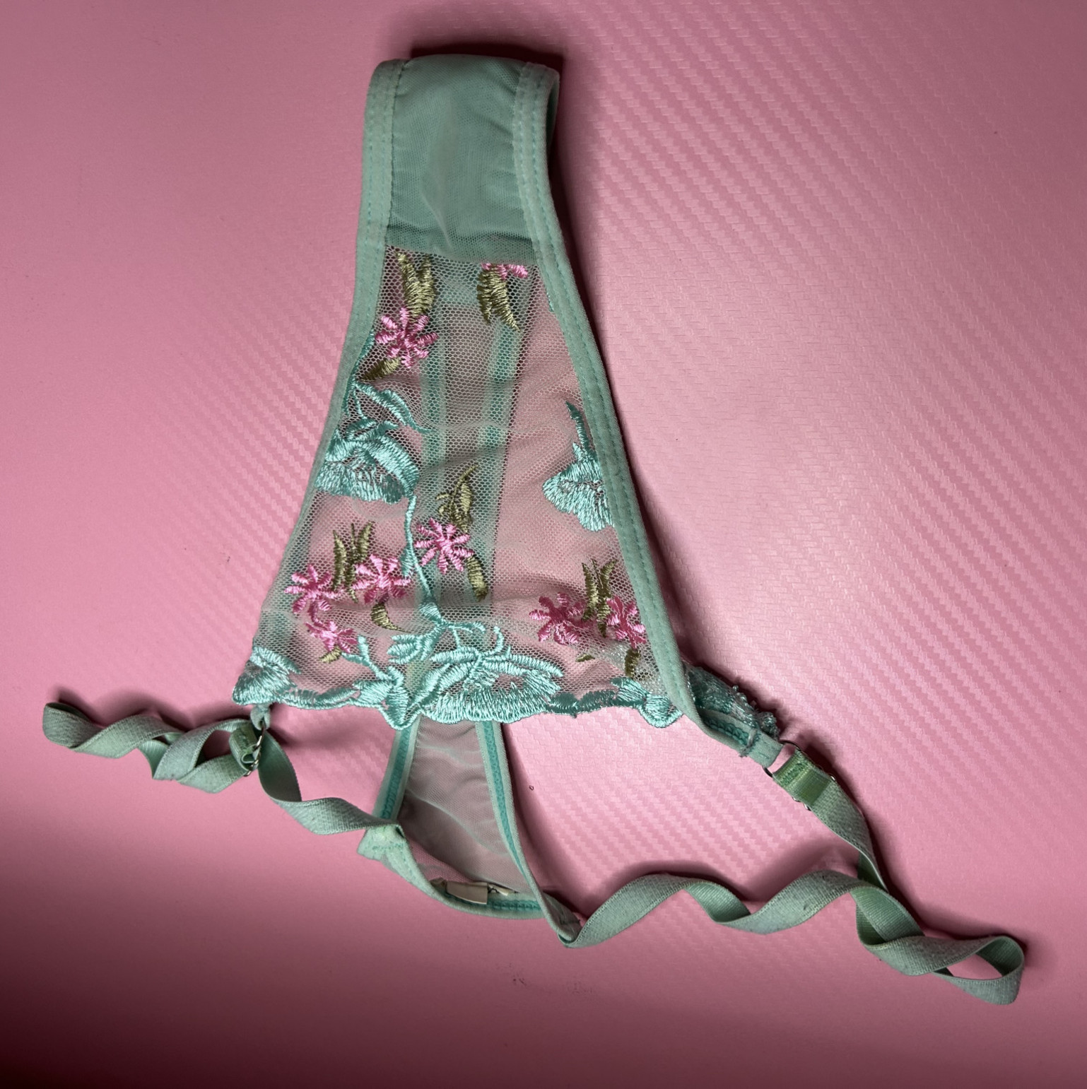 Vibrant Turquoise  Pink Floral Lingerie Set  Soft Seductive