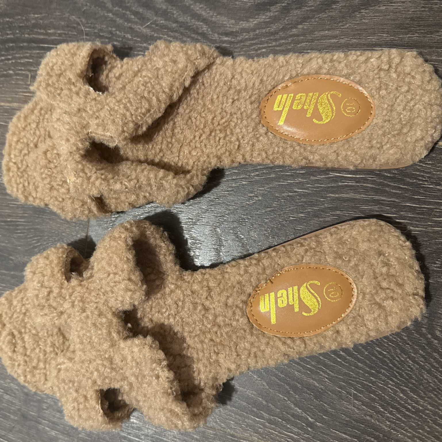 Fuzzy worn slippers