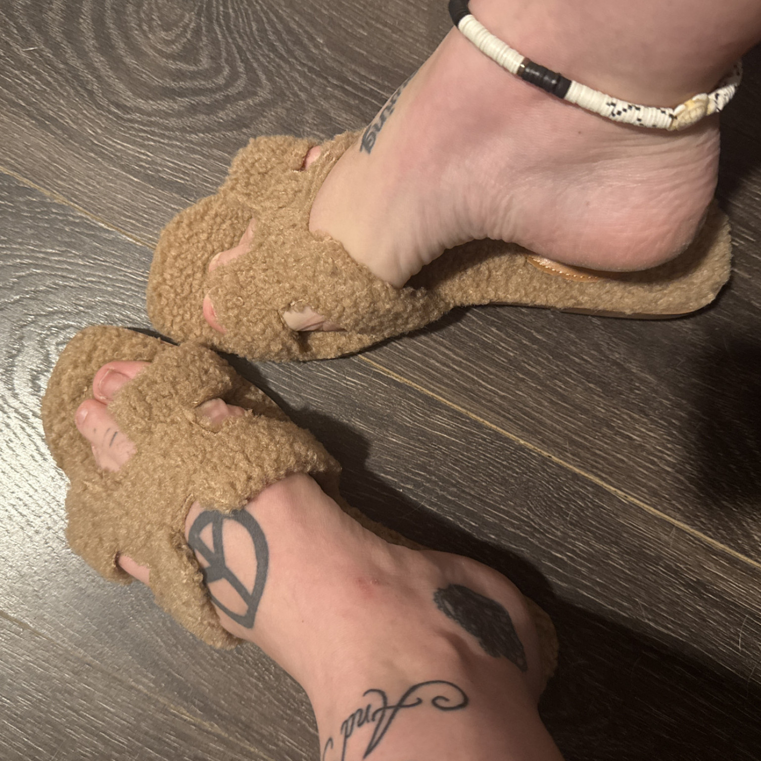 Fuzzy worn slippers