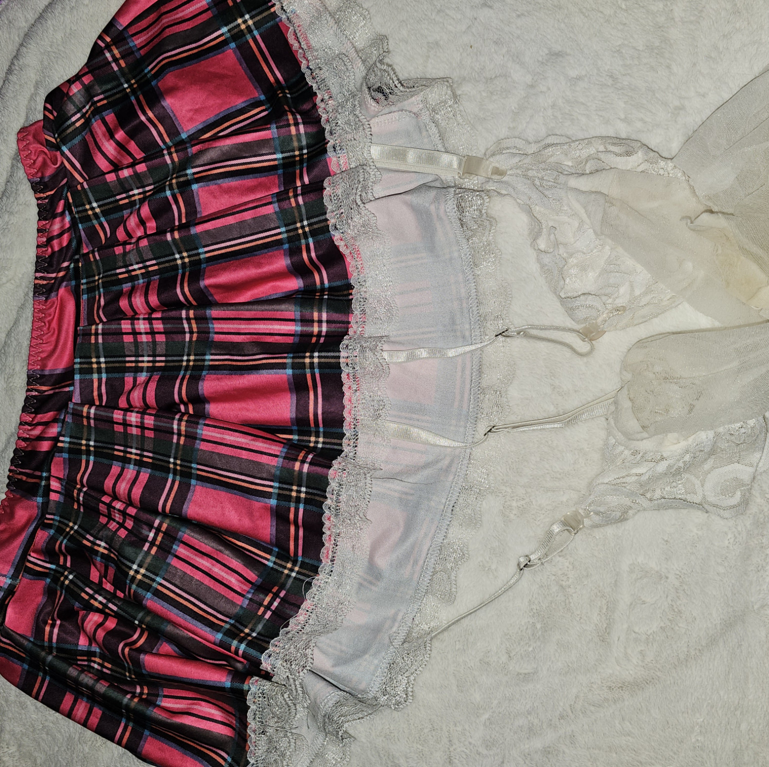 Sexy plaid skirt with sheer stockings