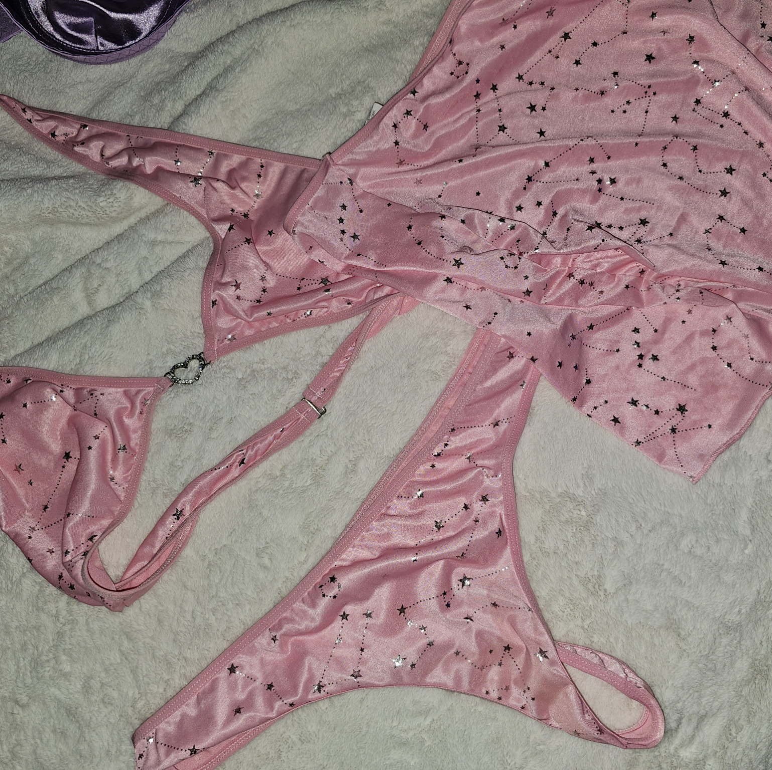 Sexy pink satin feel outfit with skirt