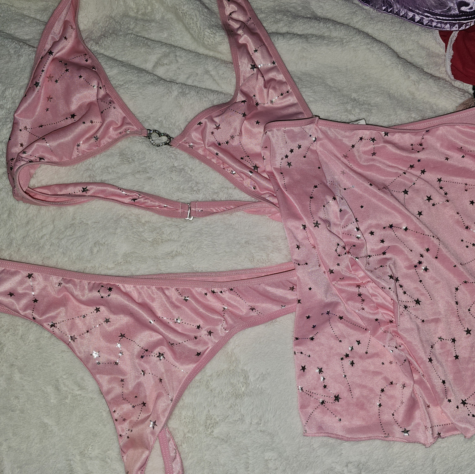 Sexy pink satin feel outfit with skirt