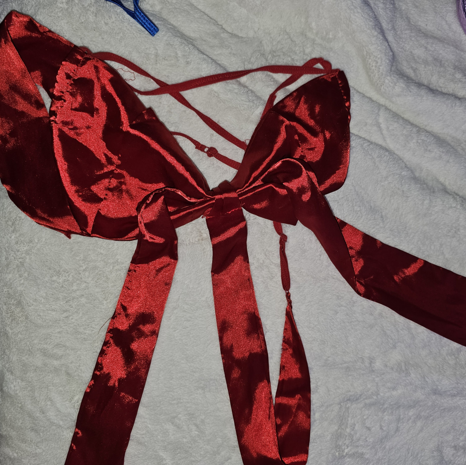 Red silk bow thong lingerie