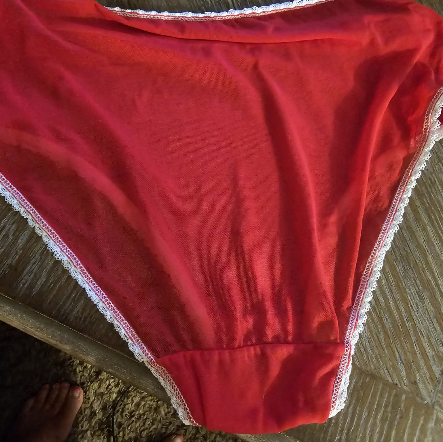 Red semi sheer granny panties
