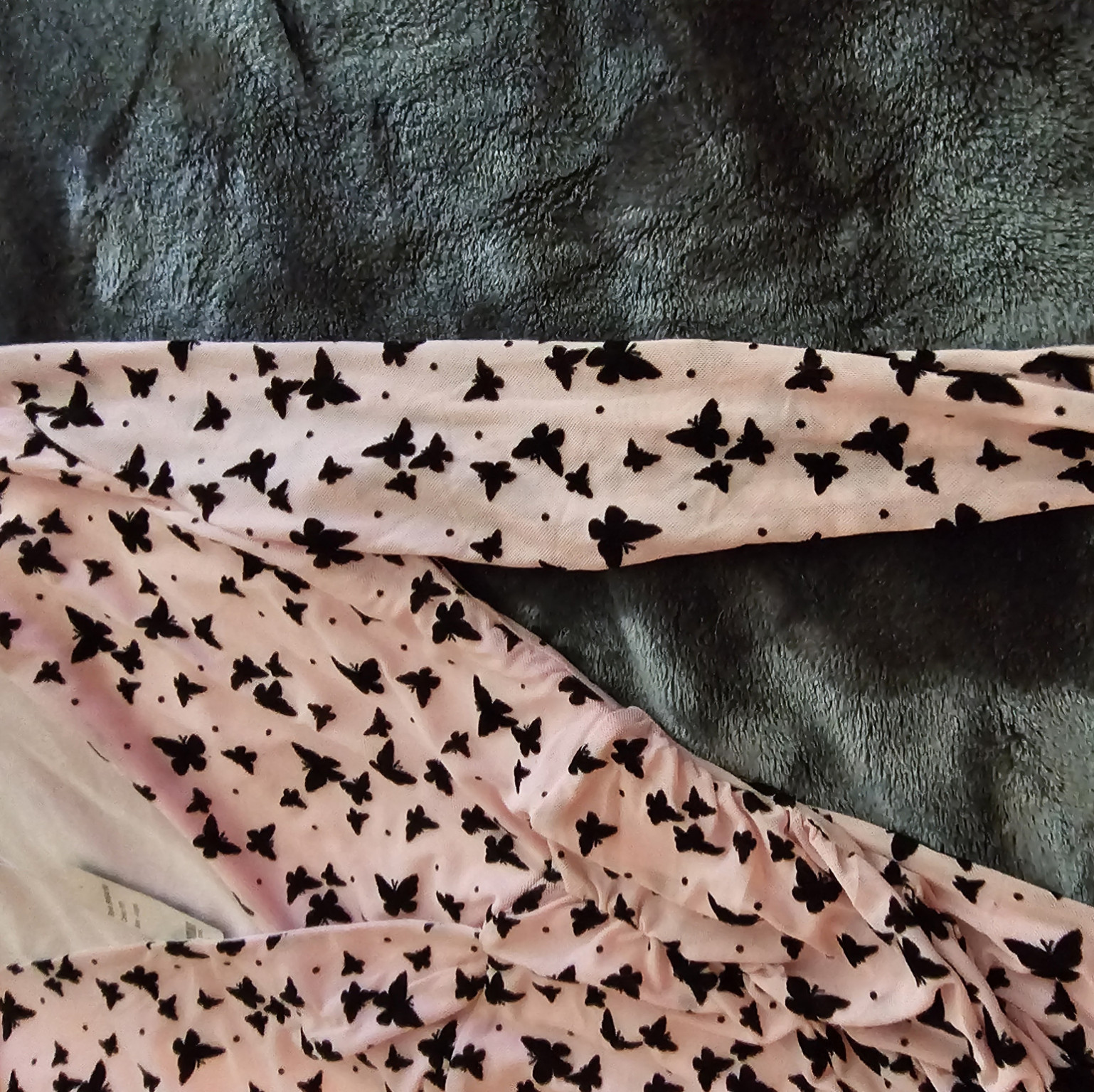 NWT Sheer Sleeve Pink Low Cut Butterfly Dress