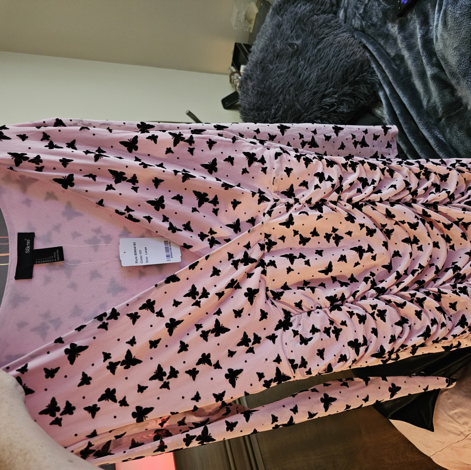 NWT Sheer Sleeve Pink Low Cut Butterfly Dress