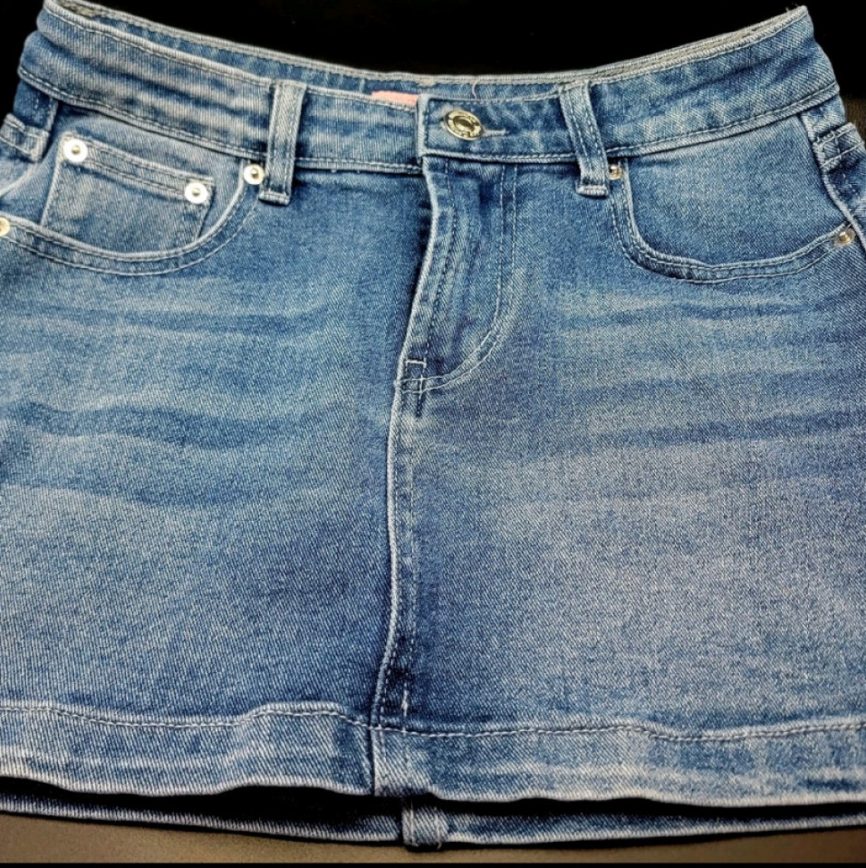 Juicy couture logo denim mini skirt with pink rhinestones
