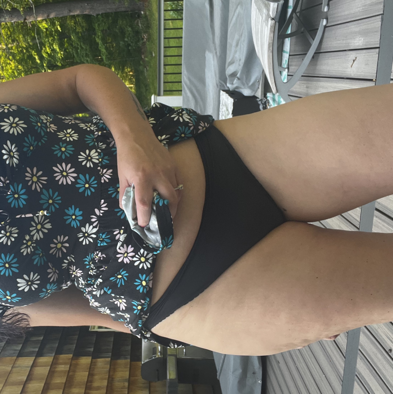 Black nylon thick thong panty