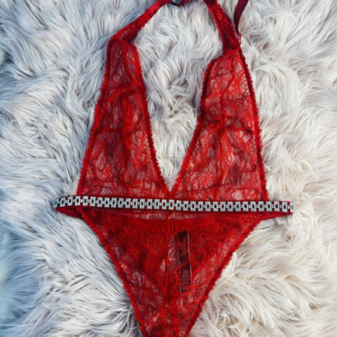 Used Red and Rhinestones  Victorias Secret Lingerie