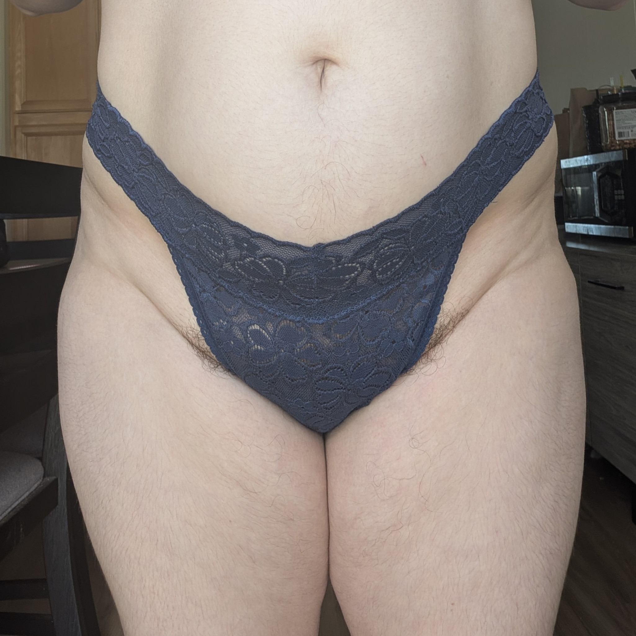 Dark blue lace thong