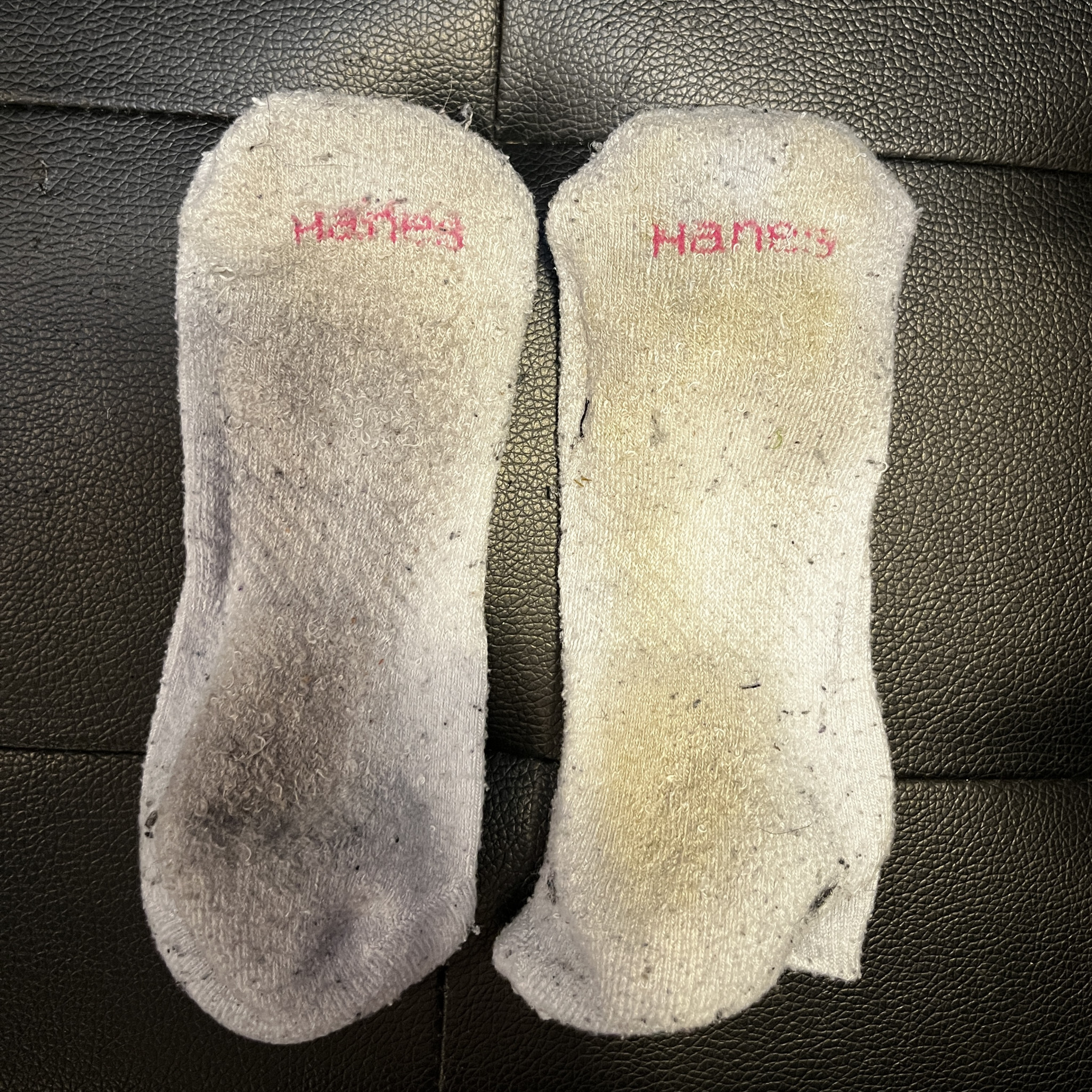Dirty White Hanes Pink Logo Socks