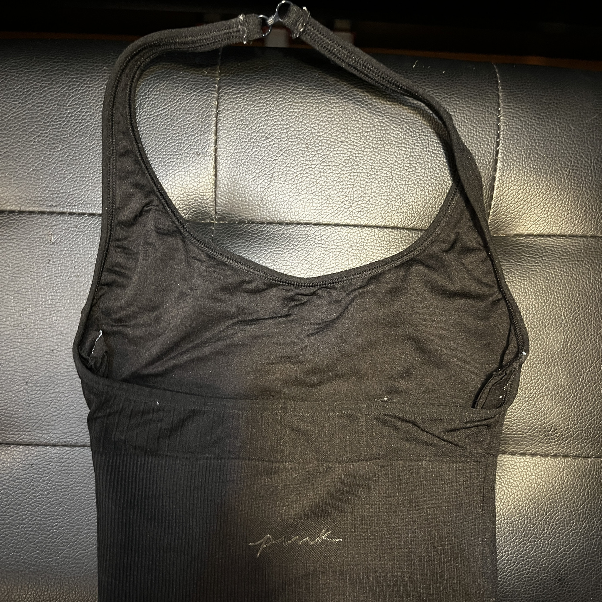 PINK Black Halter Crop Sports Bra