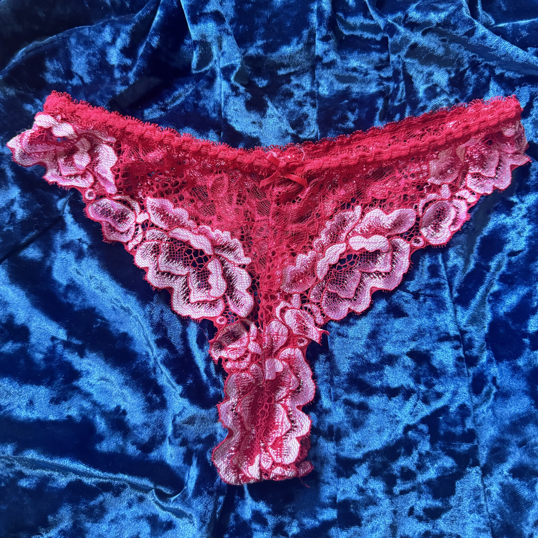 Red and White Lace Thong
