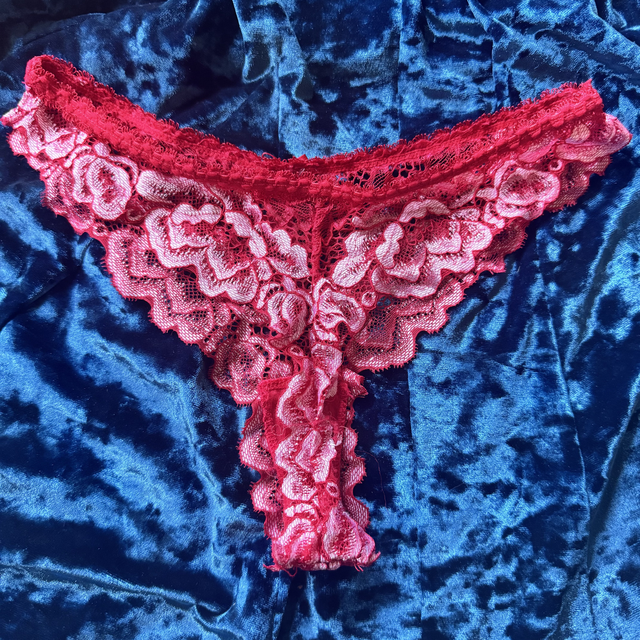 Red and White Lace Thong