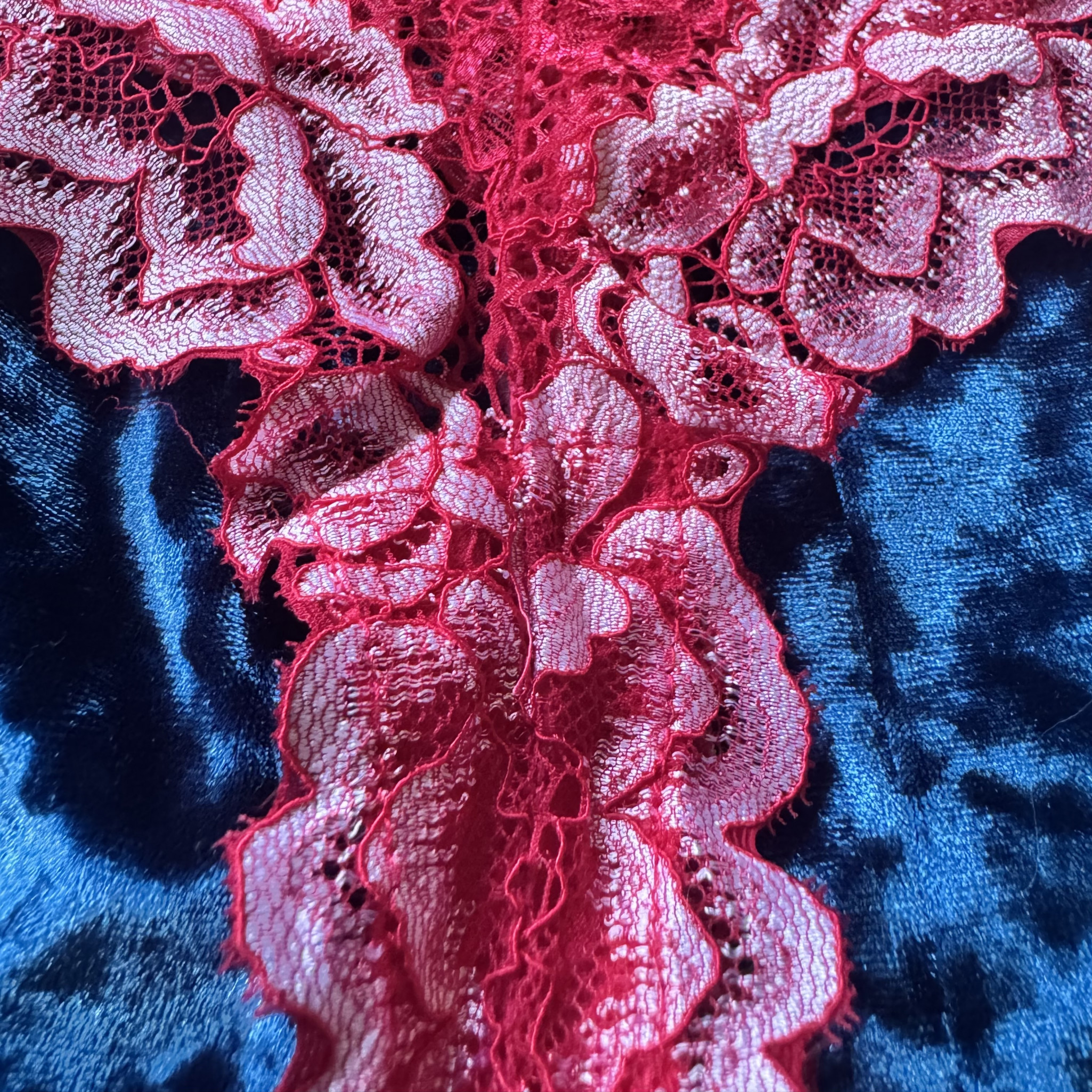 Red and White Lace Thong