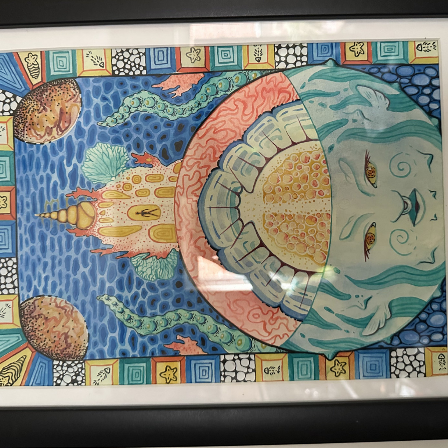 Aquatic original watercolor painting