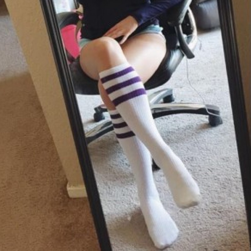 Purple and White Knee Socks