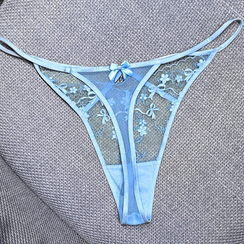 Light Blue Lace Bows VS Thong Gstring