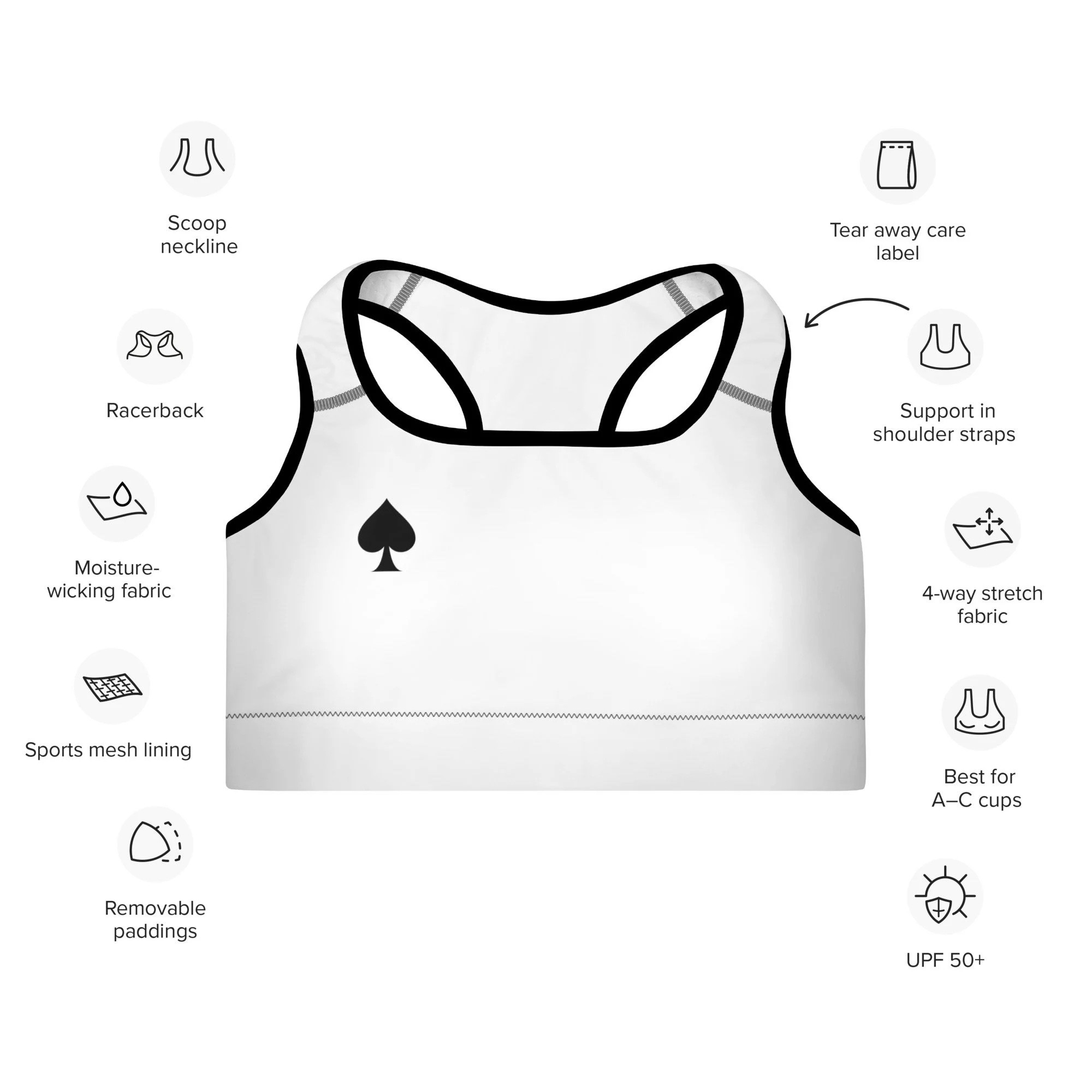 Spades Padded Sports Bra  QoS Logo