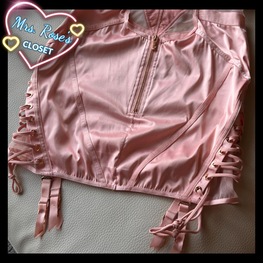 PEACH SATIN HONEY BIRDETTE CHEMISE in Blush Pink 36DD