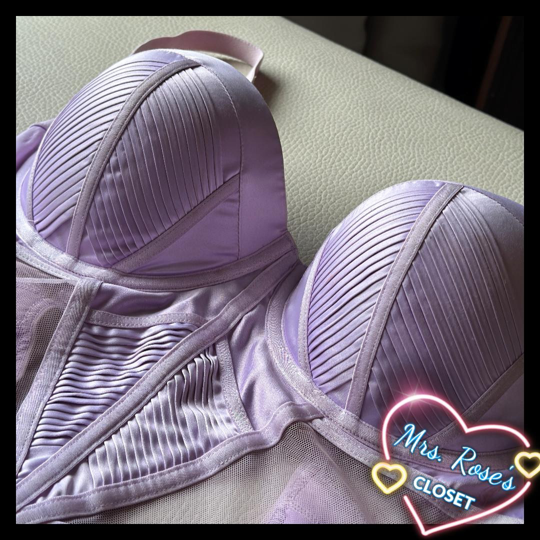 LAVENDER SATIN HONEY BIRDETTE CHEMISE in Icy Violet 36DD