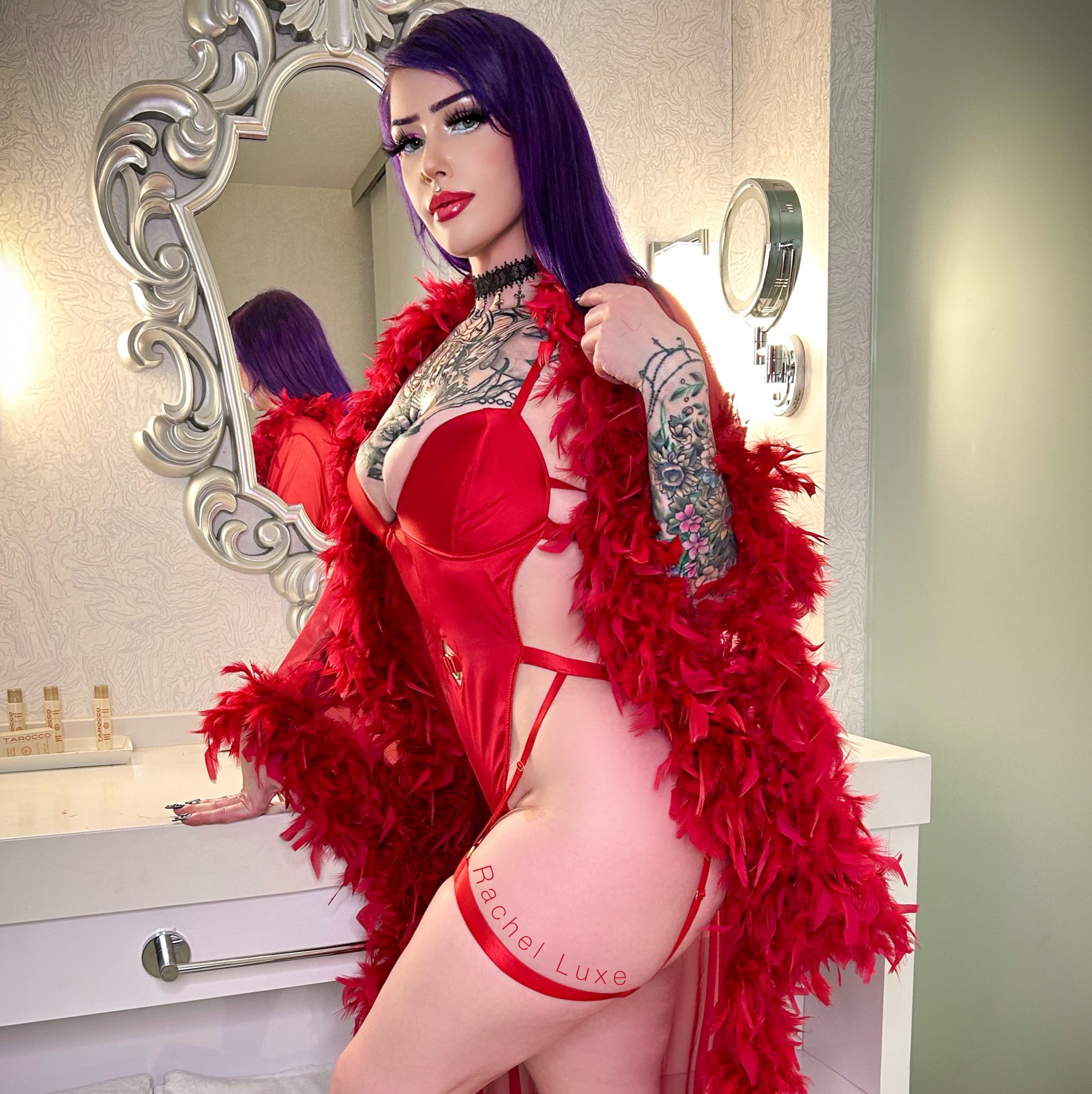 Silky Red Body suit with garters