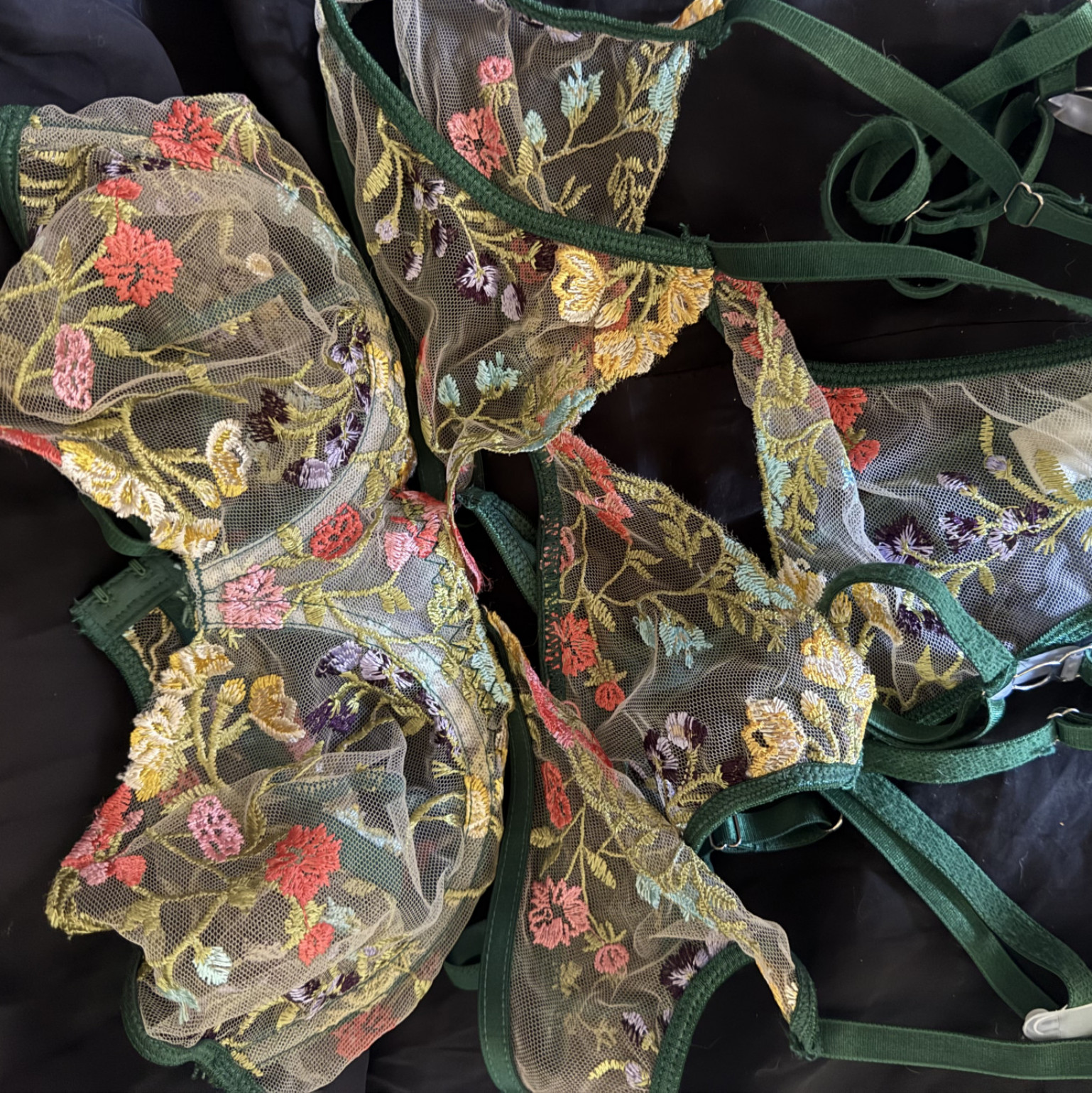 Green Floral Lingerie Set
