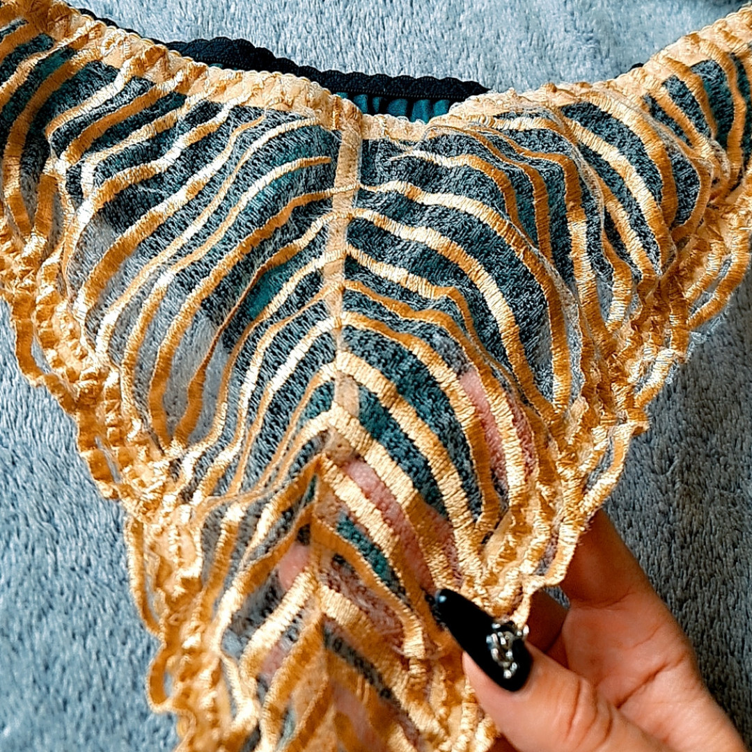 Silk green with lace golden back side