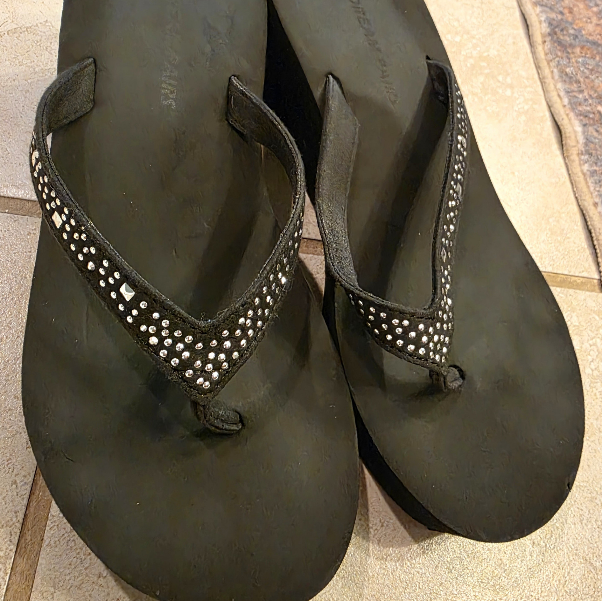 Worn platforms flip flops