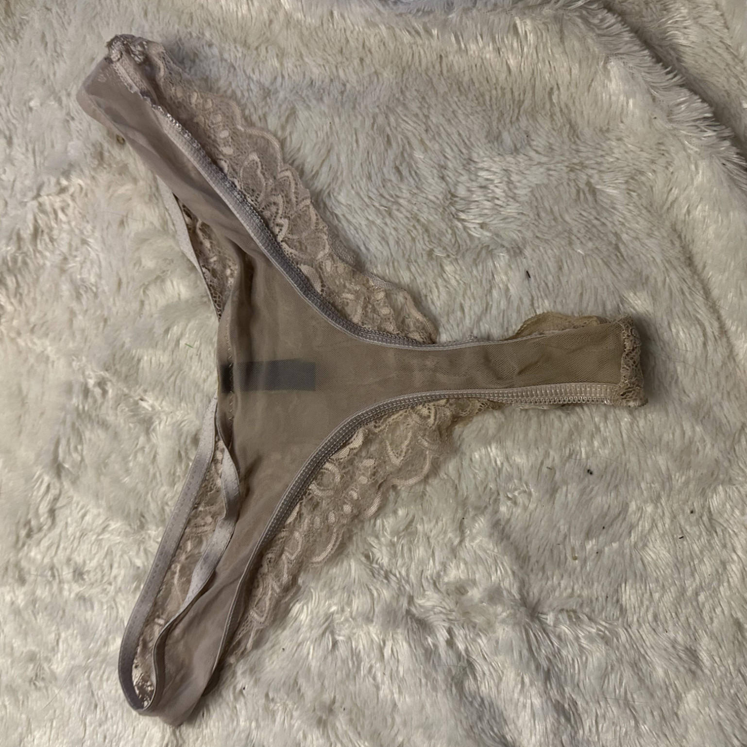 Worn and torn smelly lacy sheer panties