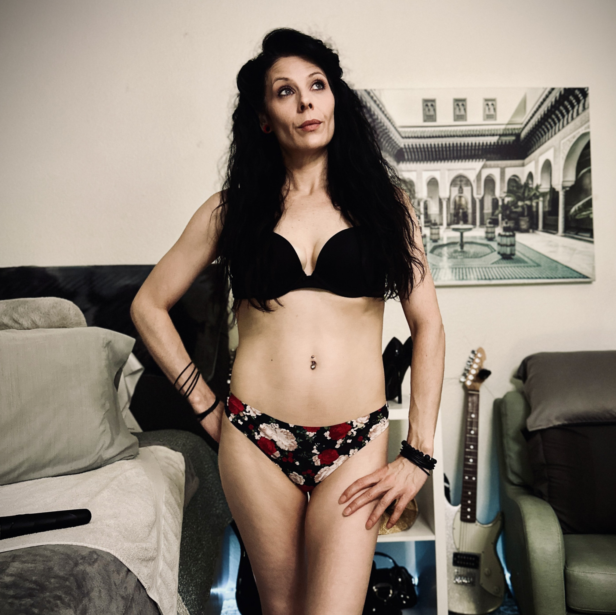 Black Floral Silky Thong