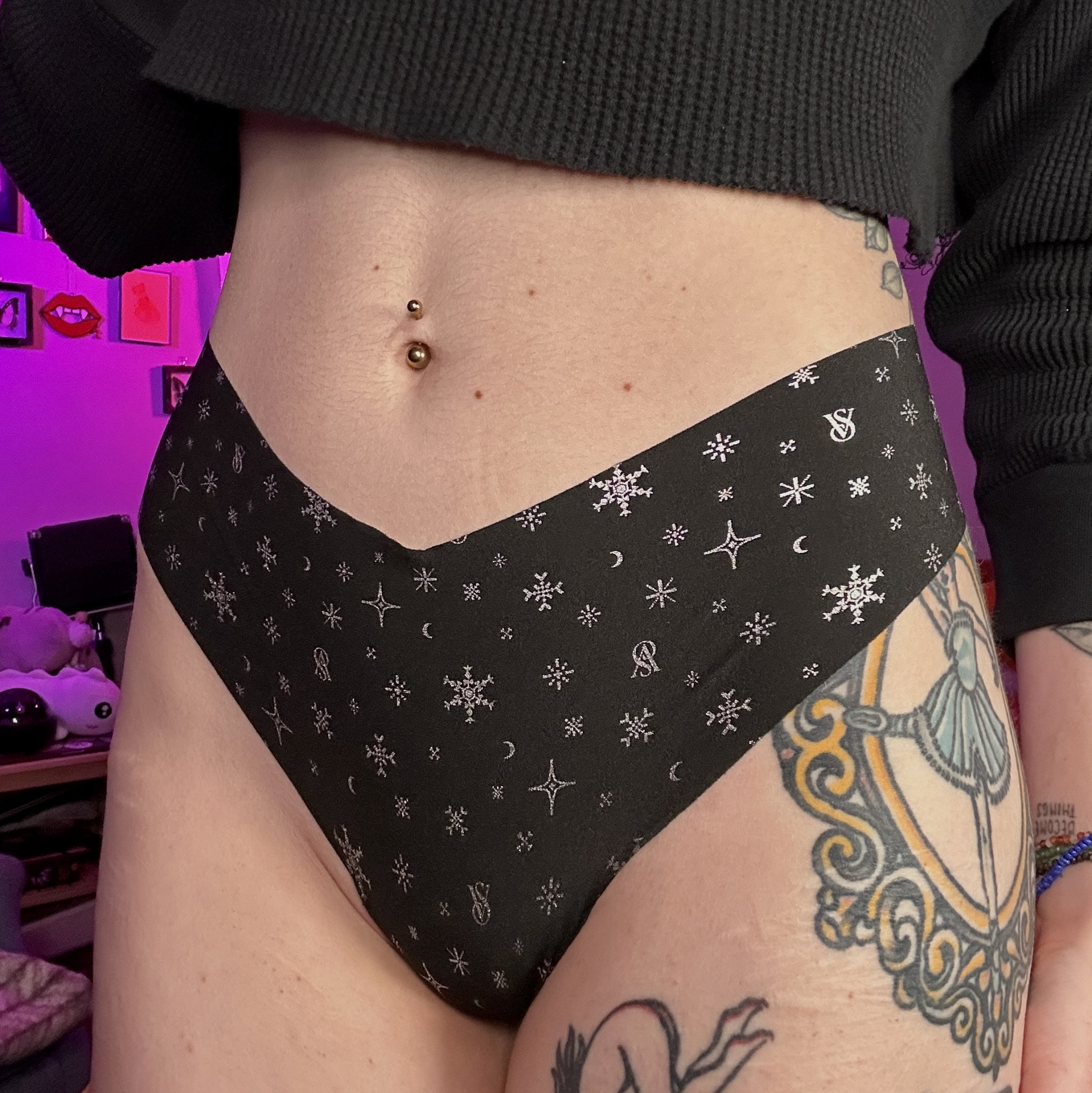 Black and Silver Snowflake Victorias Secret Thong
