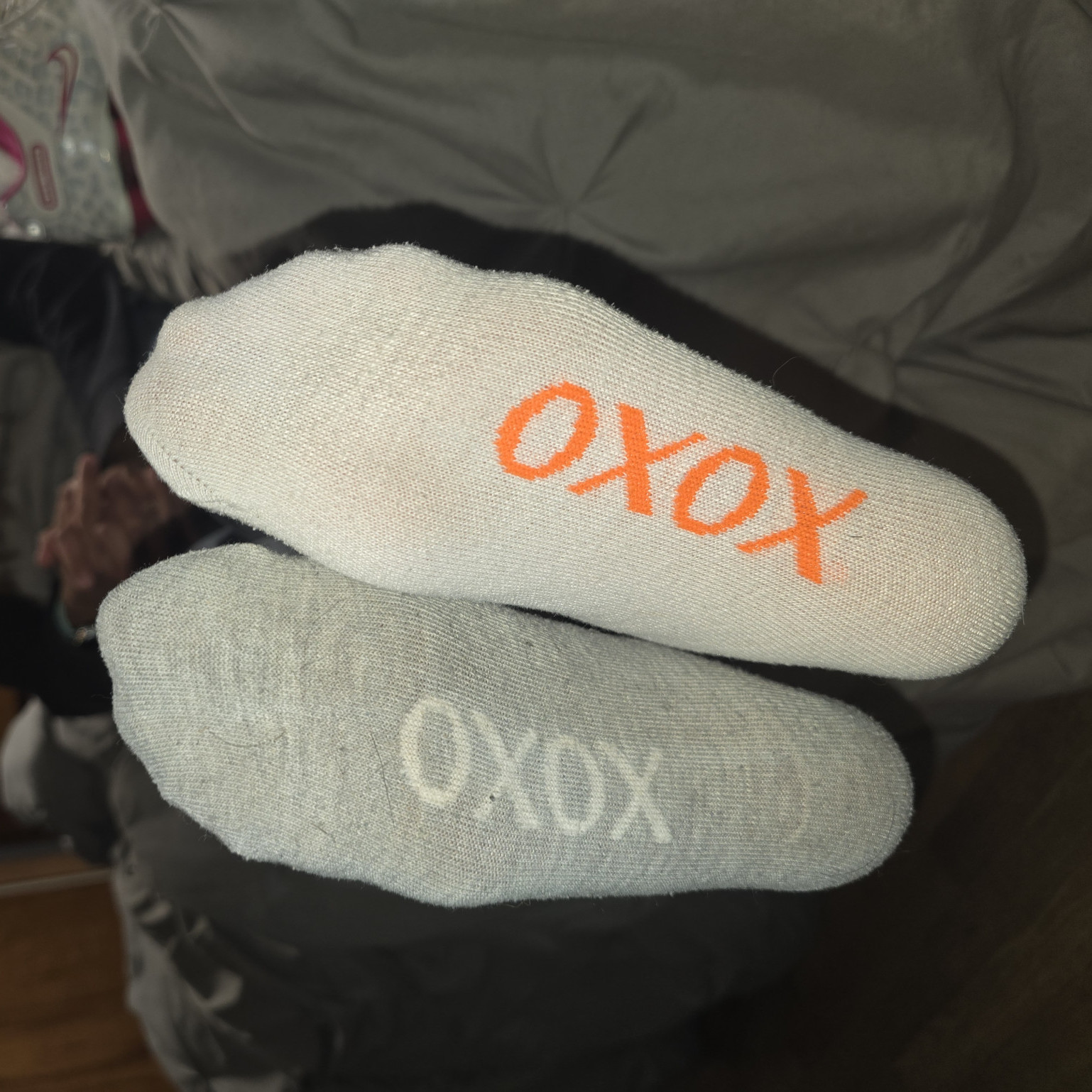 XOXO gray and white ankle socks