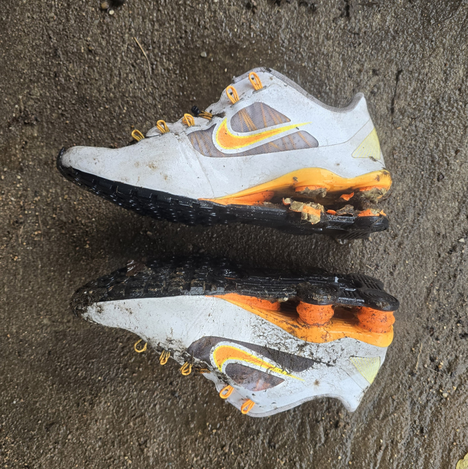 Destroyed muddy shox and socks